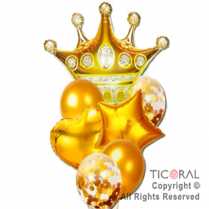 SET DE GLOBOS METALIZADO CORONA PRINCESA ORO 7 UNIDADES X 1